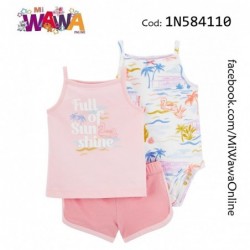 [F3] 3pz Short rosa palmera