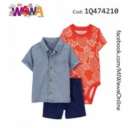 [E4] 3pz Short camisa celeste