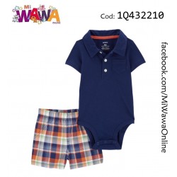 [I0] 2pz Short azul cuadros